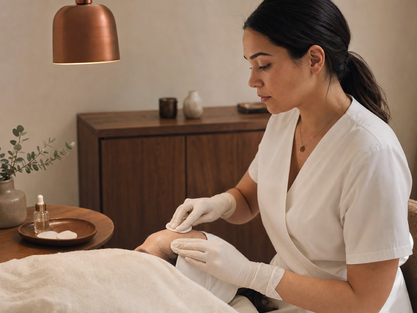 A Canadian esthetician performing a facial treatment in a modern Calgary spa in 2026