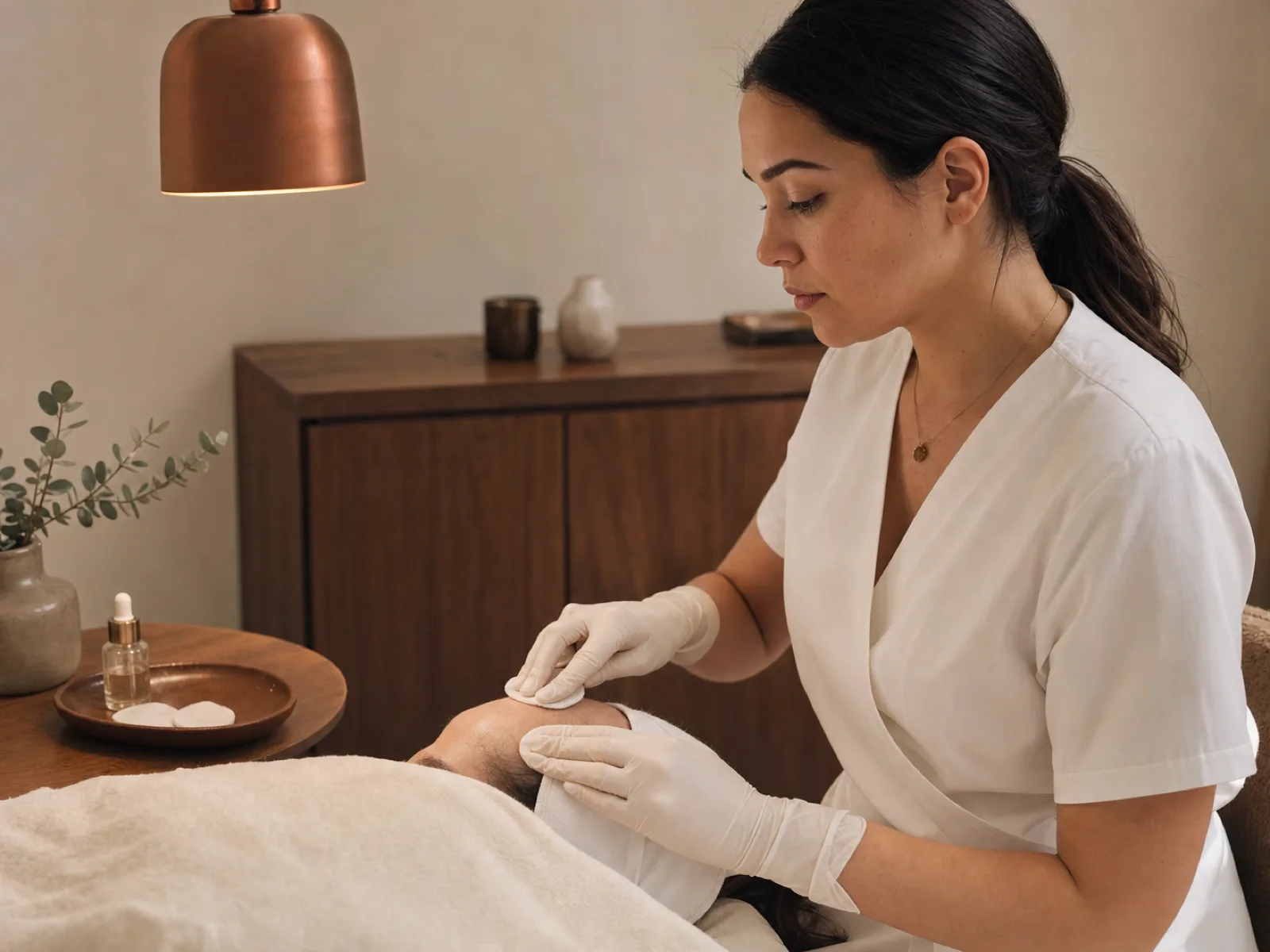 A Canadian esthetician performing a facial treatment in a modern Calgary spa in 2026